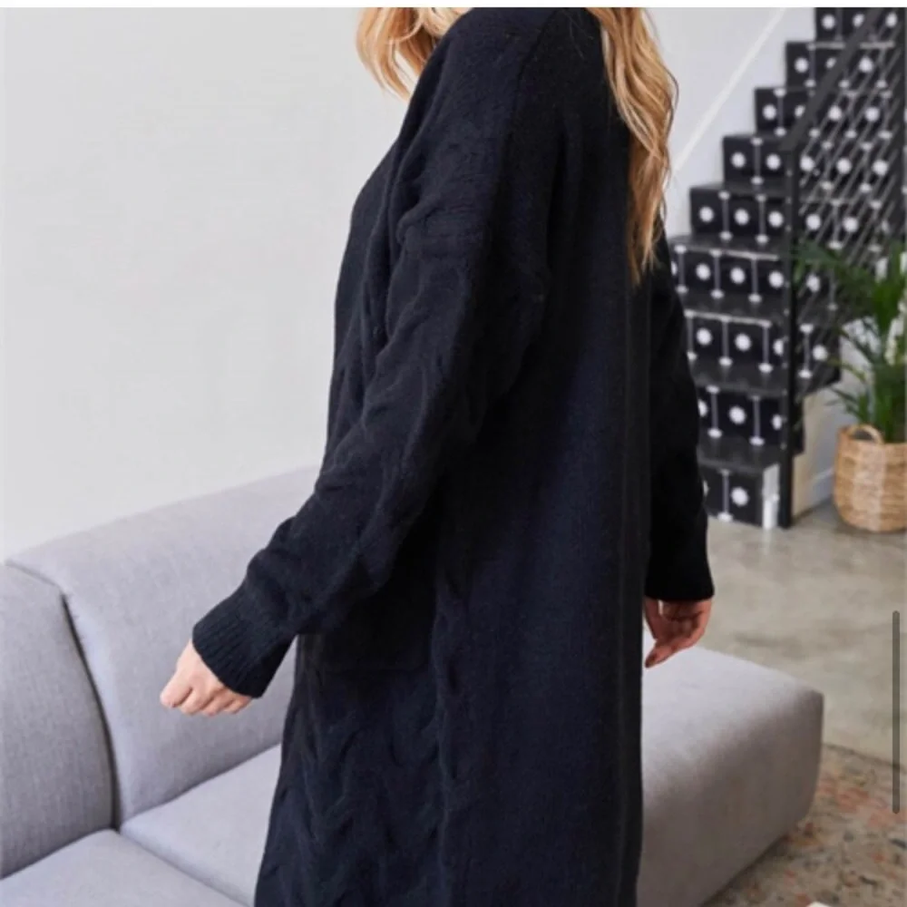 LAST ONE: women’s long sleeve tight knit fabric black comfy warm cardigan - Picture 6 of 7